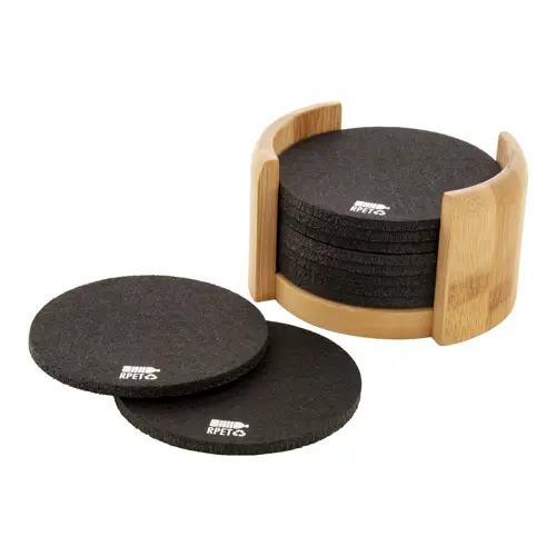 Set 10 sottobicchieri in RPET e contenitore in bambù