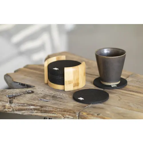 Set 10 sottobicchieri in RPET e contenitore in bambù