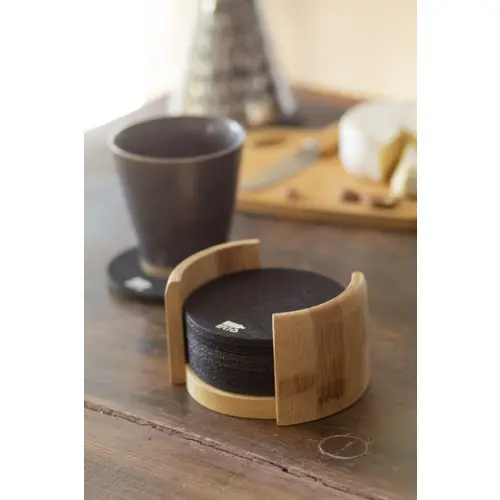 Set 10 sottobicchieri in RPET e contenitore in bambù