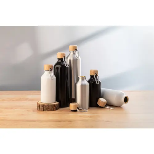 Borraccia in alluminio da 400ml con tappo in bambù e moschettone