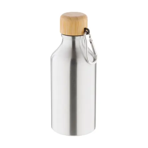 Borraccia in alluminio da 400ml con tappo in bambù e moschettone