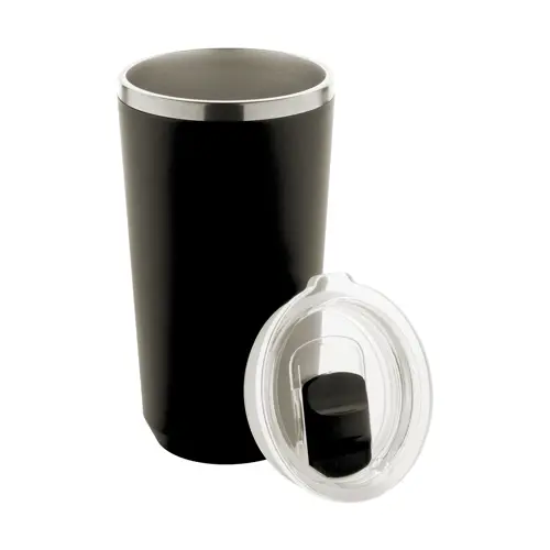 Tazza termica in acciaio inox a doppia parete con rivestimento in plastica PP e coperchio 500ml