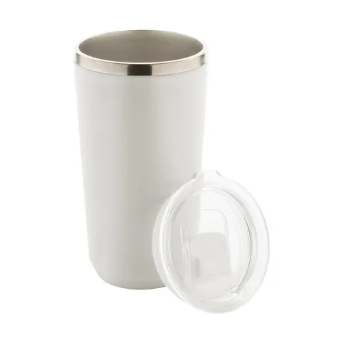 Tazza termica in acciaio inox a doppia parete con rivestimento in plastica PP e coperchio 500ml