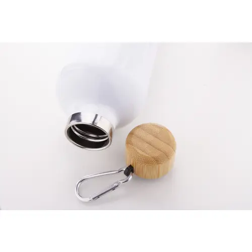 Borraccia in acciaio inox a doppia parete con tappo in bambù e moschettone da 500ml