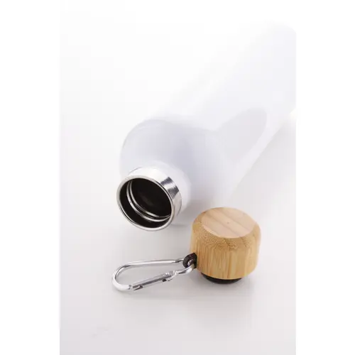 Borraccia in acciaio inox a doppia parete con tappo in bambù e moschettone da 500ml