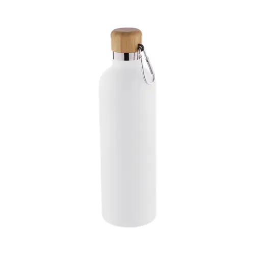 Borraccia in acciaio inox a doppia parete con tappo in bambù e moschettone da 500ml