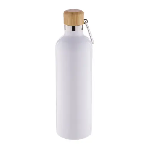Borraccia in acciaio inox a doppia parete con tappo in bambù e moschettone da 500ml