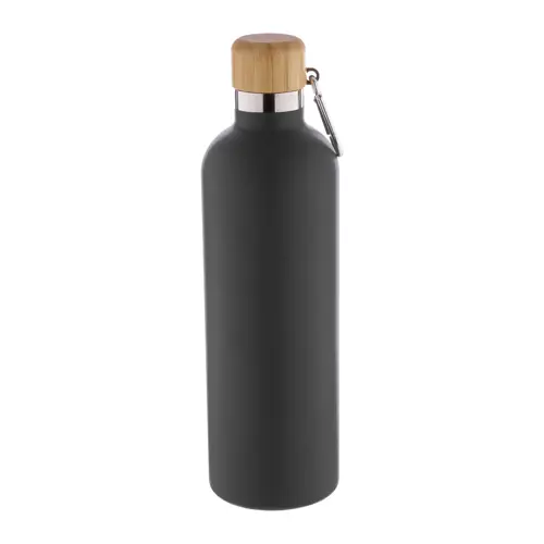 Borraccia in acciaio inox a doppia parete con tappo in bambù e moschettone da 500ml