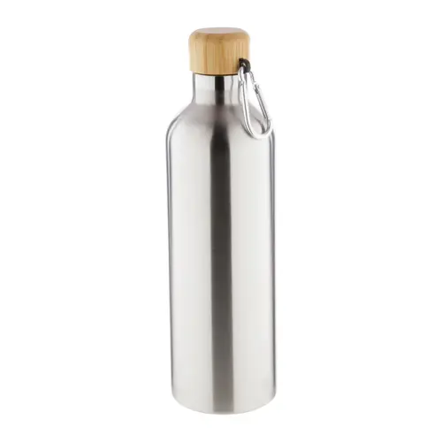 Borraccia in acciaio inox a doppia parete con tappo in bambù e moschettone da 500ml