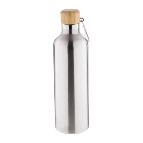 Borraccia in acciaio inox a doppia parete con tappo in bambù e moschettone da 500ml