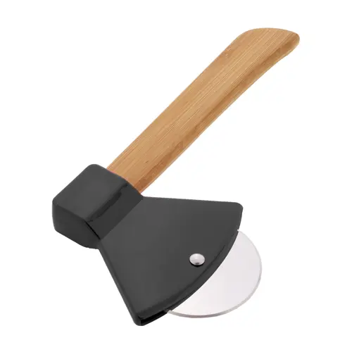 Taglia pizza a forma di ascia con manico in bambù e lama inox