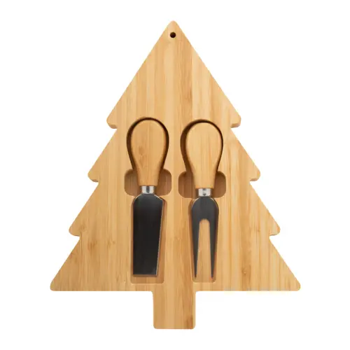 Set natalizio composto da tagliere a forma di albero e due coltelli per formaggio