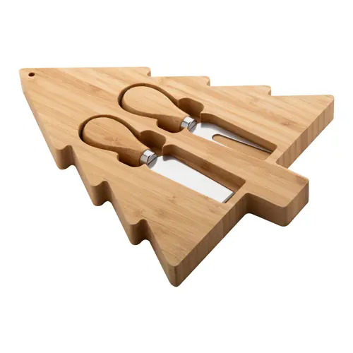 Set natalizio composto da tagliere a forma di albero e due coltelli per formaggio