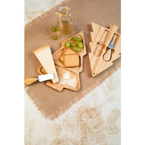 Set natalizio composto da tagliere a forma di albero e due coltelli per formaggio