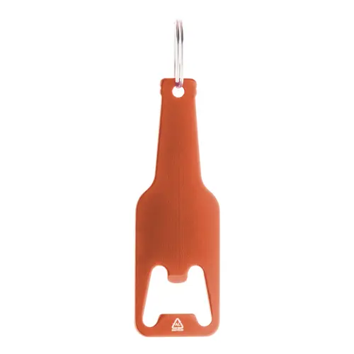 Portachiavi con apribottiglie in alluminio riciclato a forma di bottiglia