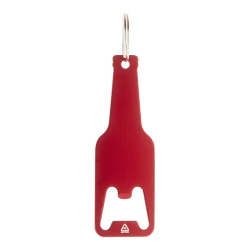 Portachiavi con apribottiglie in alluminio riciclato a forma di bottiglia