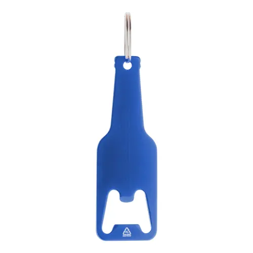 Portachiavi con apribottiglie in alluminio riciclato a forma di bottiglia