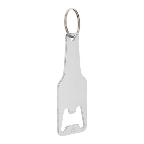 Portachiavi con apribottiglie in alluminio riciclato a forma di bottiglia