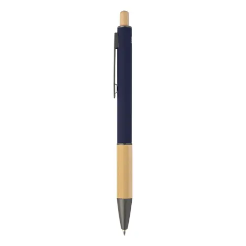 Penna a sfera in alluminio riciclato impugnatura e pulsante in bambù corpo gommato e parti con finitura color canna di fucile con refill blu