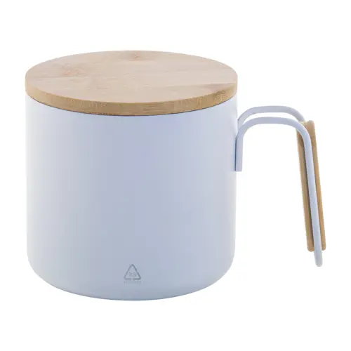 Tazza termica a doppia parete in acciaio inox riciclato con coperchio e manico in bambù da 300ml