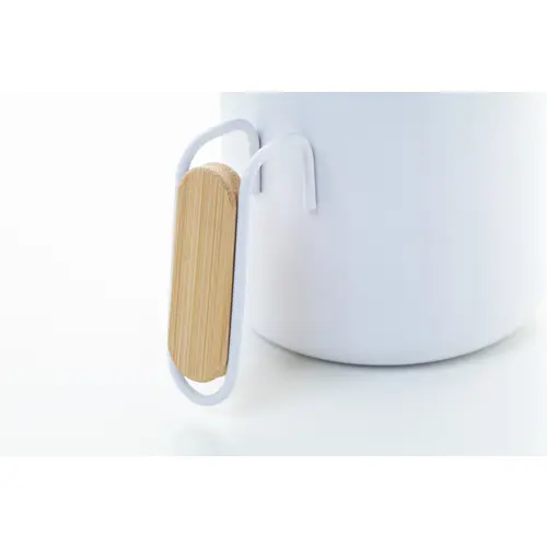 Tazza termica a doppia parete in acciaio inox riciclato con coperchio e manico in bambù da 300ml