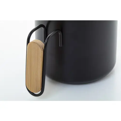 Tazza termica a doppia parete in acciaio inox riciclato con coperchio e manico in bambù da 300ml