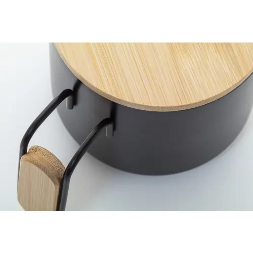 Tazza termica a doppia parete in acciaio inox riciclato con coperchio e manico in bambù da 300ml