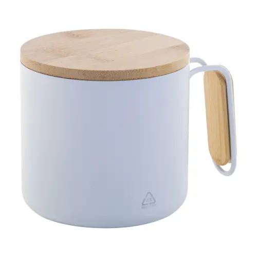 Tazza termica a doppia parete in acciaio inox riciclato con coperchio e manico in bambù da 300ml