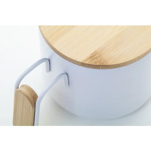 Tazza termica a doppia parete in acciaio inox riciclato con coperchio e manico in bambù da 300ml