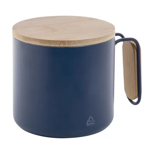 Tazza termica a doppia parete in acciaio inox riciclato con coperchio e manico in bambù da 300ml