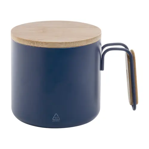Tazza termica a doppia parete in acciaio inox riciclato con coperchio e manico in bambù da 300ml