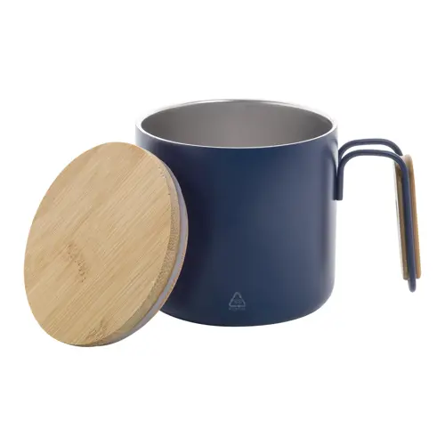 Tazza termica a doppia parete in acciaio inox riciclato con coperchio e manico in bambù da 300ml