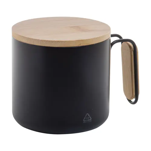 Tazza termica a doppia parete in acciaio inox riciclato con coperchio e manico in bambù da 300ml