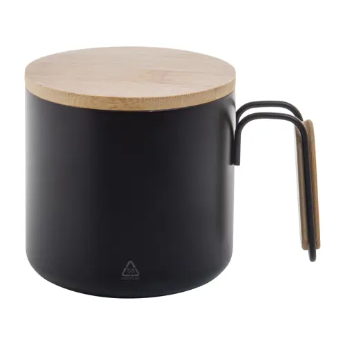 Tazza termica a doppia parete in acciaio inox riciclato con coperchio e manico in bambù da 300ml