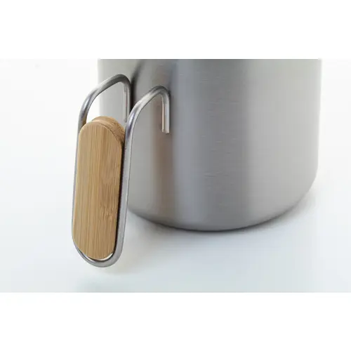 Tazza termica a doppia parete in acciaio inox riciclato con coperchio e manico in bambù da 300ml