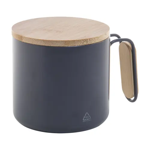 Tazza termica a doppia parete in acciaio inox riciclato con coperchio e manico in bambù da 300ml