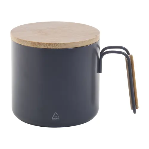 Tazza termica a doppia parete in acciaio inox riciclato con coperchio e manico in bambù da 300ml