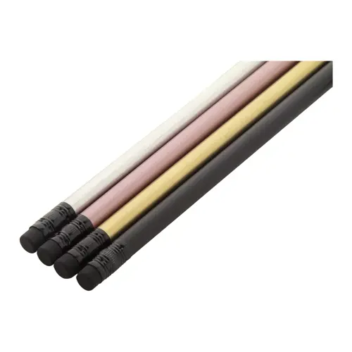 Matita HB temperata in legno di colore nero con finitura metallizzata e gomma nera