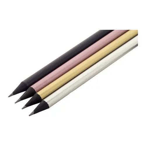 Matita HB temperata in legno di colore nero con finitura metallizzata e gomma nera