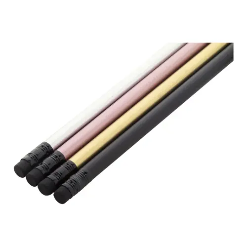 Matita HB temperata in legno di colore nero con finitura metallizzata e gomma nera