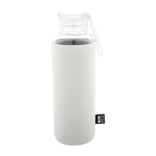 Borraccia in vetro riciclato da 550ml con coperchio in PS custodia in neoprene RPET e cinturino in silicone