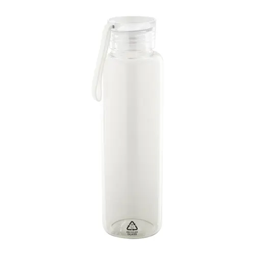 Borraccia in vetro riciclato da 550ml con coperchio in PS custodia in neoprene RPET e cinturino in silicone