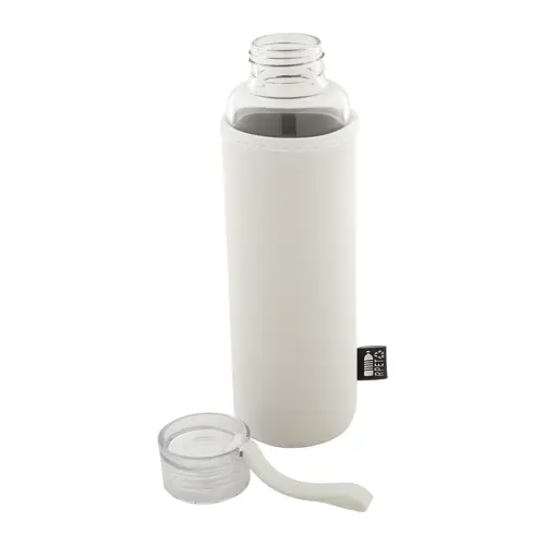Borraccia in vetro riciclato da 550ml con coperchio in PS custodia in neoprene RPET e cinturino in silicone