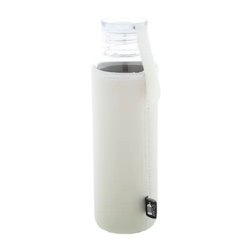 Borraccia in vetro riciclato da 550ml con coperchio in PS custodia in neoprene RPET e cinturino in silicone