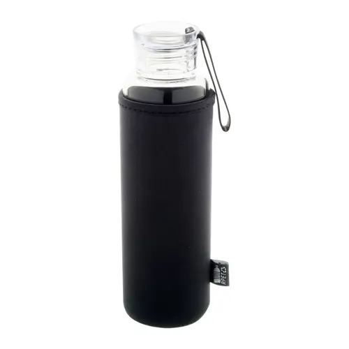 Borraccia in vetro riciclato da 550ml con coperchio in PS custodia in neoprene RPET e cinturino in silicone