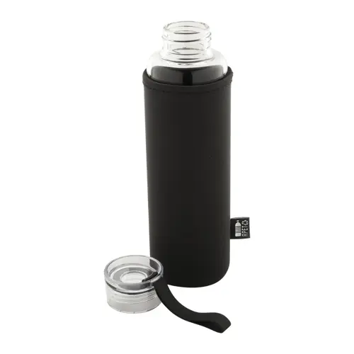 Borraccia in vetro riciclato da 550ml con coperchio in PS custodia in neoprene RPET e cinturino in silicone