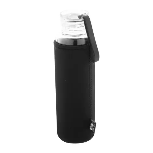 Borraccia in vetro riciclato da 550ml con coperchio in PS custodia in neoprene RPET e cinturino in silicone