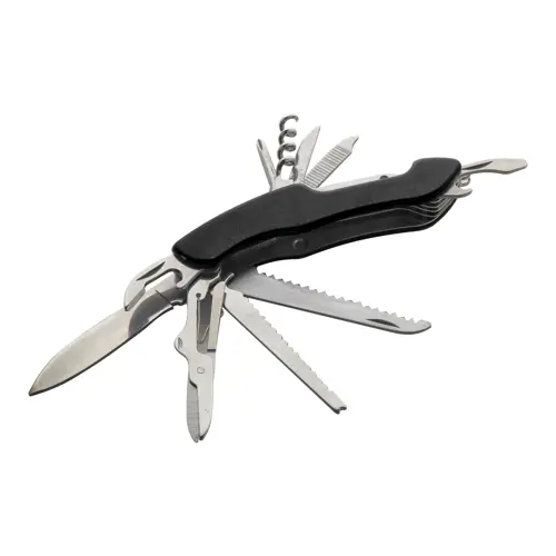 Coltello tascabile in acciaio inossidabile con 12 funzioni e manico in alluminio