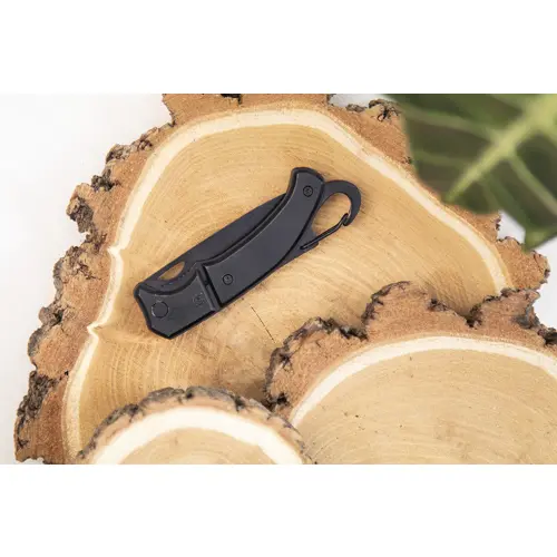 Coltello tascabile in acciaio inossidabile, completamente nero, con manico in alluminio, moschettone e chiusura di sicurezza