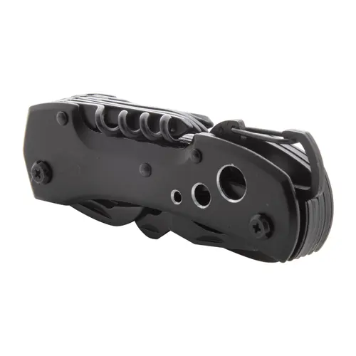 Coltello tascabile completamente nero, in acciaio inossidabile, con 13 funzioni, moschettone e manico in alluminio
